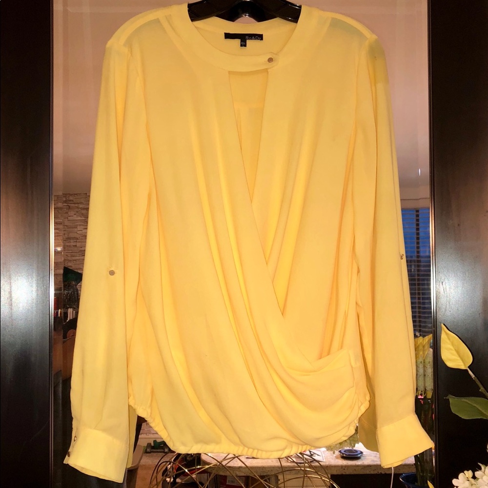 Ro & De Yellow Crossover Drape Blouse